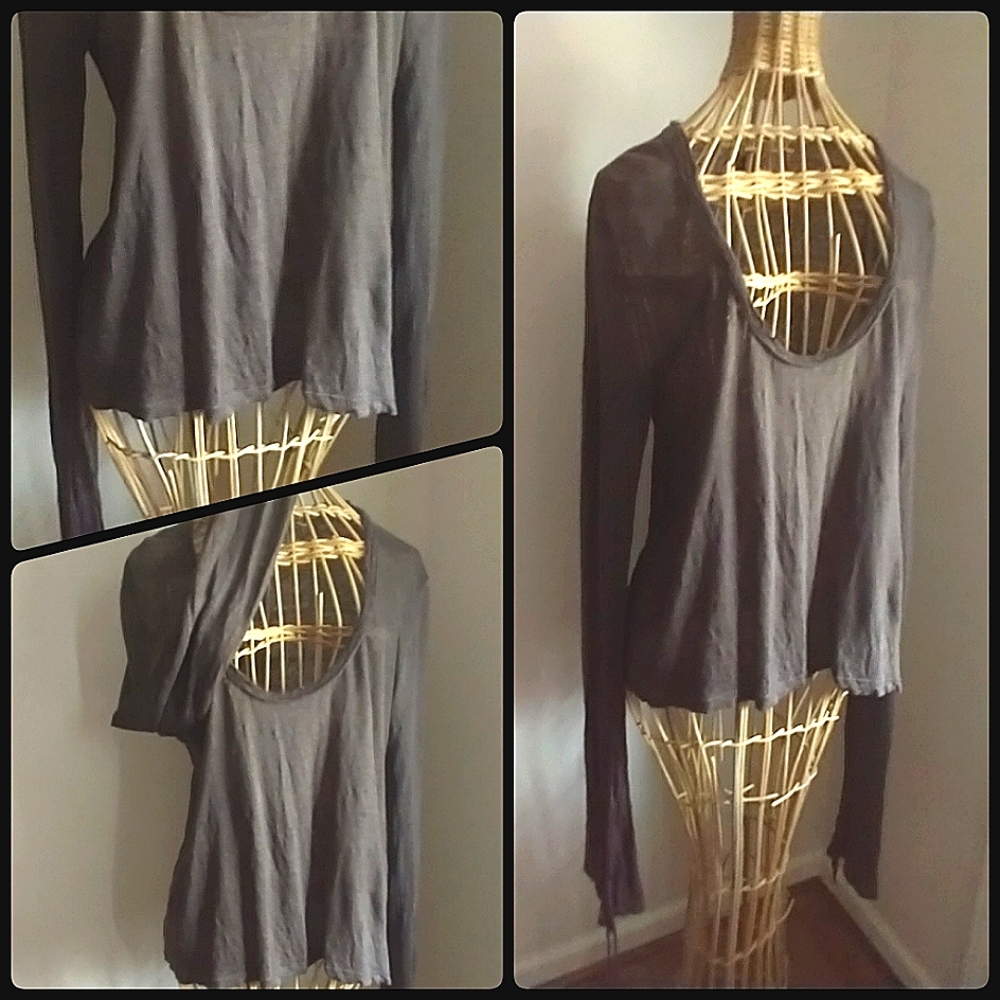 Women's Brown Distressed XLong Sleeve Soft lightweight LinenTop